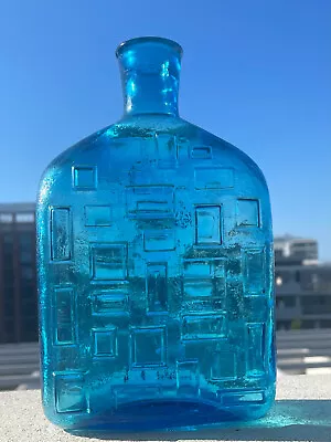 Vintage 60s Cubist Genie Bottle Decanter Vase By Rossini In Blue Empoli Glass • $89.95