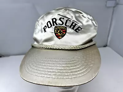 Vintage Hat 80s 90s Porsche Logo Sliver/Ivory Satin Strapback • $29.99