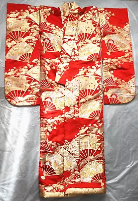 Japanese Kimono UCHIKAKE Wedding Robe Embroidery Red / Gold   - Free Shipping • $355.88