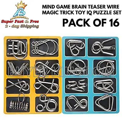 IQ Metallic Toys Mind Game Brain Teaser Wire Magic Trick Toy IQ Puzzle Set 16Pcs • $17.87