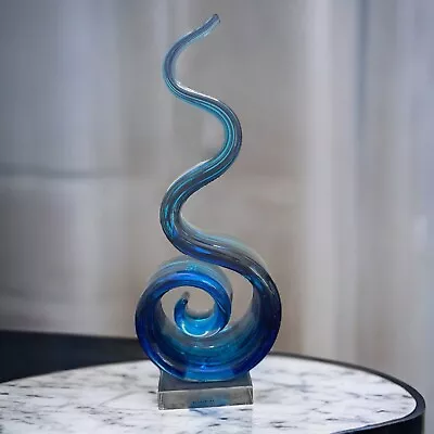 Murano Glass MCM Blue Abstract 12  Swirl Clef Sculpture With Tag • $100