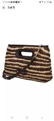 Michael Kors Crossbody Rosalie Clutch Tiger Raffia Leather Gold Chain Bag NEW • $64.98