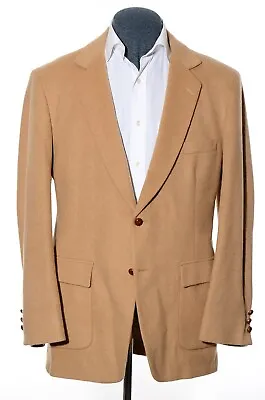 46L Long Vintage Camel Hair Tan Beige Patch Pockets Sport Coat Blazer Jacket • $78