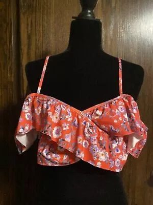 H&M Womes Swimsuit Flounce Bikini Orange Floral Size 4 • $11.05