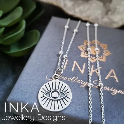 Inka Sterling Silver 16  Necklace With Beautiful 925 Evil Eye Pendant • $30.31