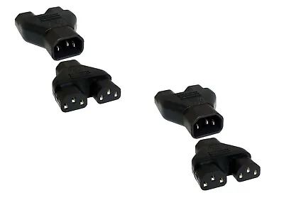 C14 To 2 X C13 IEC Mains Power Y Splitter Adapter Kettle Lead PC Monitor  2 PACK • £10.49