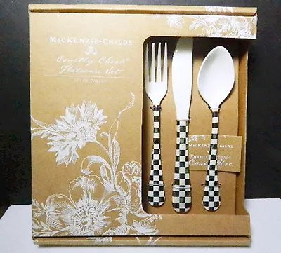 Mackenzie Childs COURTLY CHECK Enamel Flatware Set -12 Pc  Serv / 4 - NEW / BOX! • $147.95