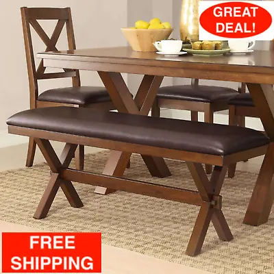 Modern Rustic Dining Bench With Padded Seat Cushion 2 Person Rich Home Espresso • $103.99