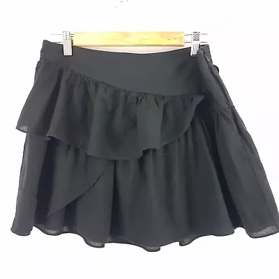 Country Road Skirt SZ 8 Black Tiered Short Elastic Waist Assymetrical Lined Rara • $24.95