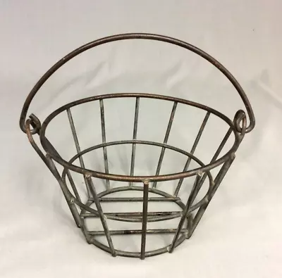 Vintage Small Metal Wire Egg Gathering Basket Handle 7in Diameter • $22.95
