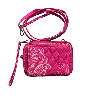 Vera Bradley On The Square Wristlet Wallet Stamped Paisley Crossbody Strap Pink • $18.74
