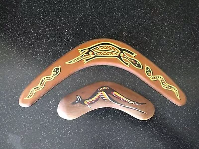 2 Vintage Australia GENUINE ABORIGINAL BOOMERANG WOOD KANGAROO ABORIGINE 11  Art • $29