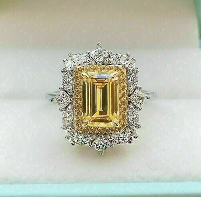 $80.99 • Buy 2.20Ct Emerald Cut Simulated Citrine Engagement Ring 14K Yellow-White Gold Plate