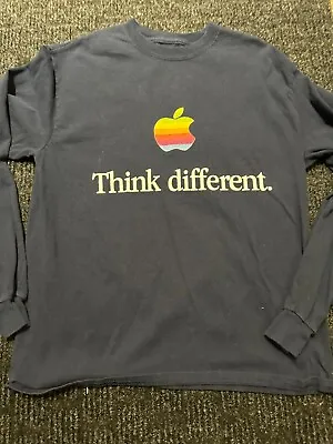 VTG Apple Computers Rainbow Logo Graphic NAVY Shirt Macintosh Think Different S • $199.99