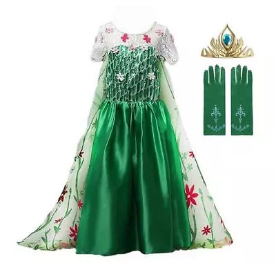 NEW Frozen Elsa Kids Girls Princess Green Party Fancy Dress Costume Set • $30.48