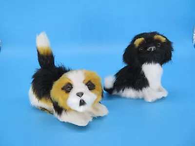 Soft Fur Long Haired Dog Figurine White Brown Black Puppy Home Decor Miniature • $25