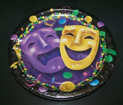 8 Mardi Gras Party Plates Comedy Tragedy Mask 6.75  Purple Yellow Green Gold  • $3.50