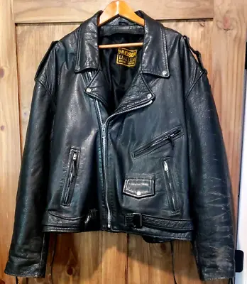 Hudson Leather Mens 56 Black Distressed Vintage Moto Biker Motorcycle Jacket • $75