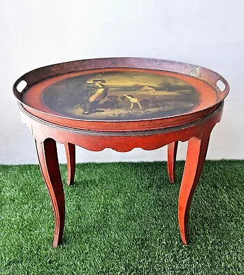 Antique English Lacquered Table Tray Toleware 1820e Hand Painted Hunting Scene • $699.99