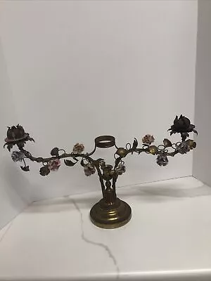 Antique Ornate French Gilt Bronze Porcelain Floral Crystal Vase Table Lamp Light • $99.99