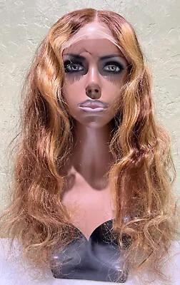 $135 • Buy Lace Front Real Human Hair Wig Ombre Highlights Brown Body Wave 24” Stretched L