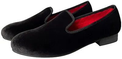 Men's Slip-On Velvet Loafers Black Dress Shoes Wedding Smoking Slippers Flats • $53.40