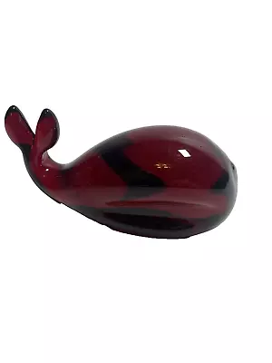 Vintage MCM Viking Glass Ruby Red 5  Whale Paperweight Rare Color • $34.97