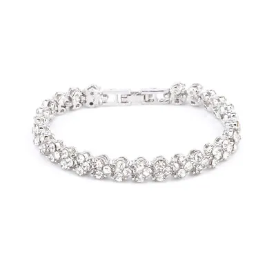 Ladies Silver Crystal Rhinestone Bangle Bracelet Wedding Bridal Jewelry Diamond • £3.99