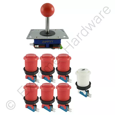 1 Player Arcade Control Kit 1 Ball Top Joystick 7 Buttons Red JAMMA MAME Pi • £14.99