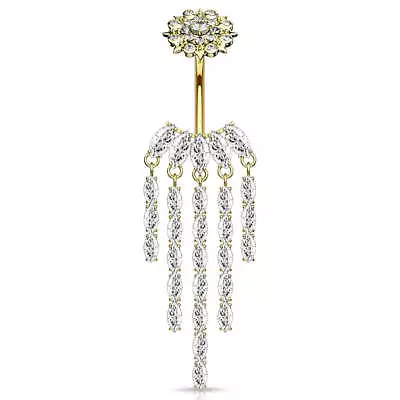 Crowned Ice Chandelier Belly Bar With Gold Plating • £22.33