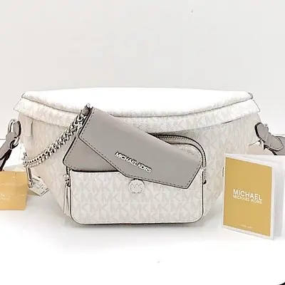 MICHAEL KORS MAISIE 2-In-1 Large Waistpack Fannypack Belt Bag White MK Signature • $99