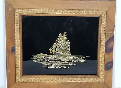 Kafka Gold Foil Art Clipper Ship Wood Framed #5707 Pirate  • $22.50