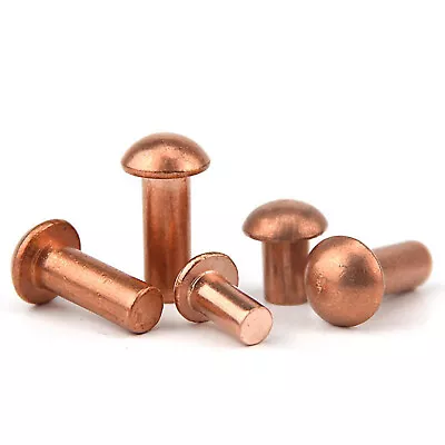 Solid Copper Button Round Head Rivets DIN 660 - 1/16  5/64  1/8  3/16  1/4  1/3  • $1.99