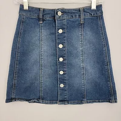 Mossimo Supply Co Button Front Denim Jeans Skirt Womens Sz 2 Blue 24x16 • $6.42