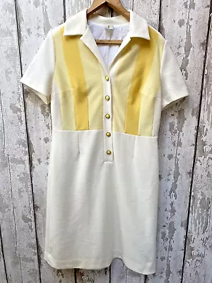 Lucia 1960s Original Vintage Mod Gogo Yellow White Lined Dress • £29.99