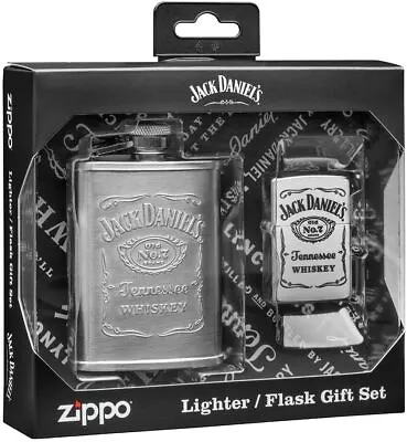 Zippo Jack Daniels Hip Flask And Lighter Gift Set Stainless Steel  • £45.17