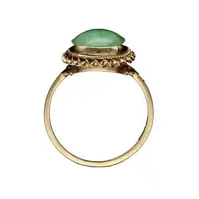 Gold Jade Ring Jade Cabochon In 9ct Gold Decorative Mount Size N 1/2 • £290