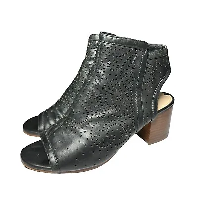 Via Spiga Black Open Toe Block Heel Ankle Booties Sandals Shoes Size 8 M Eyelet • $24.99
