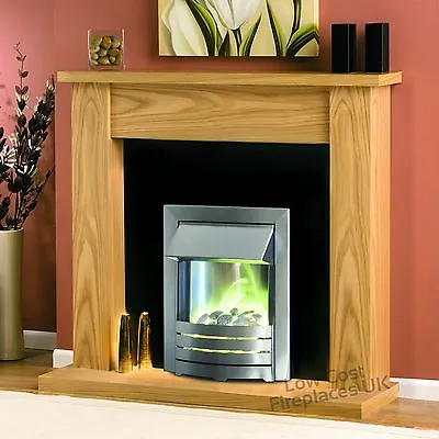 Electric Oak Wood Surround Black Silver Pebble 2kw Fire Wall Fireplace Suite 48  • £604
