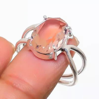 Peach Morganite Gemstone Handmade 925 Sterling Silver Jewelry Ring Size 8 (US) • $9.99