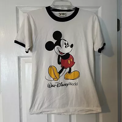 Vintage Mickey Mouse Ringer Shirt Walt Disney World 90’s Men’s Small White VNTG • $31.99