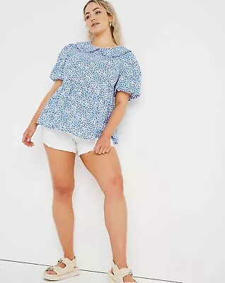 $23.72 • Buy Simply Be Top Plus Size 16 & 22 White Blue Animal Print Peplum Top Cotton  JY73