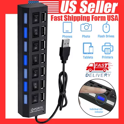 7 Port USB 2.0 HUB Multi Splitter Adapter High Speed For PC Laptop Mac Desktop • $5.99