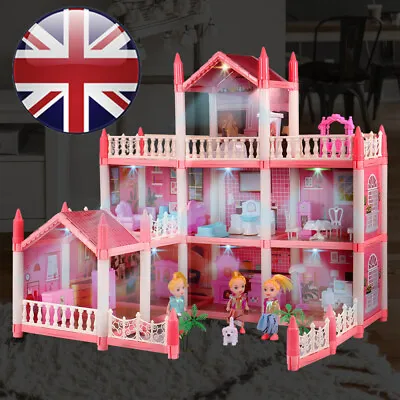 DIY Kids Doll House 4 Storey 11 Rooms With Furniture Mansion Playhouse Toy Gift • £19.98