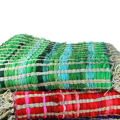 Rag Chindi Rug Greens With Fringing Fair Trade & Recycled 58x68cm New • £18.99