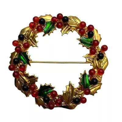 Vintage Metropolitan Museum Wreath Brooch MMA Christmas Holiday Holly Berries • $24.99