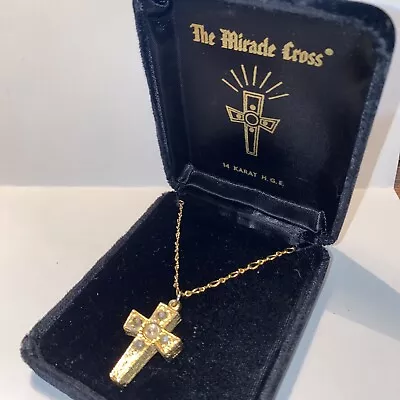 VINTAGE 14K HGE Mustard Seed CROSS Charm NECKLACE  The Miracle Cross  18” Chain • $45