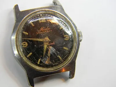 Vintage Mido Multifort Powerwind Military Stainless Mens Watch - Runs Good Timer • $115