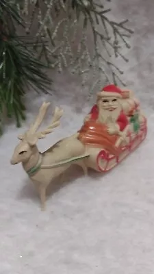 Vintage 1920-30's Celluloid Plastic Santa Reindeer Sleigh Decoration #1 • $8.50