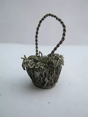 Antique Miniature Filigree Silver Fruit Basket Stamped LATINO STERLING • £15